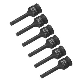 sourcing map 6 Pcs 3/8" Drive x H6(6mm) Impact Hex Bit Socket, Metric 2.36" Length, CR-MO Steel Use with Impact Drivers or Hand Ratchets