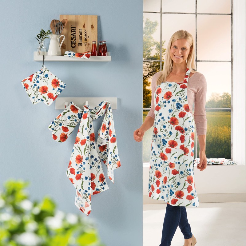 REDBEST Apron, cooking apron, poppy, 100% cotton, size 75 x