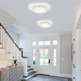 Auffel Small Crystal Chandelier Mini Ceiling Light Fixture Modern Semi Flush Mount Light for Hallway Super Bright 4000K 1320LM for Stairwell, Utility Room, Checkroom, Terrace, Porch