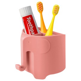 RyanLemon Elephant Toothbrush Holder for Kids Toddler, Suction Cup Toddler Toothbrush Holder, Cute Baby Toothbrush Holder with 3 Slots and 1 Hook, Toothbrush Holders Kids for Bathroom,Watermelon Red