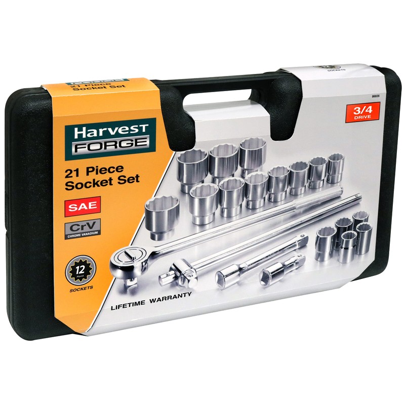 Harvest Forge 86826 3/4-Inch Dr. SAE Socket Set, Molded Case,