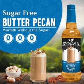 Sugar-Free Butter Pecan Syrup by Syruvia 6-Pack, 25.4 fl oz, Wholesale Coffee Syrup Shops, Cafes, Baristas, Bistros, & Beverage Bars, Bulk Kosher & Gluten-Free
