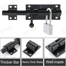 ZiYuya 304 Stainless Steel Slide Gate Latch Bolt Door Lock with Padlock Hole, Heavy Duty Safety Barrel Gate Bolt Latch Double Sided Gate Hardware, 12mm Dia. Black (196MM)