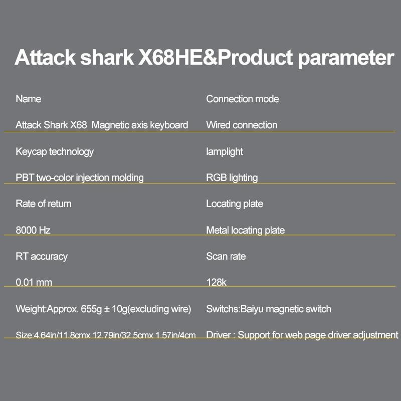 ATTACK SHARK X68 HE Wired Gaming Keyboard, Mechanical Keyboard, Computer