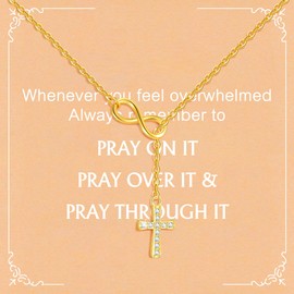 Myfresty Religious Christian Gifts for Women Faith, 18K Gold Plated 925 Sterling Silver Small Dainty Infinity Cross Necklace, Confirmation Baptism Easter Gifts for Her