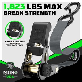 Rhino USA Ratchet Straps Tie Downs (4-Pack) - 1 Inch x 15 Feet (1,823lb Break Strength) - Ultimate Tie Down Straps with Safety S Hooks - Premium Straps for Trucks, Cargo, Moving, Appliances - Black | Rhino USA