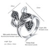 Vintage Style Leaf Ring with Black Rhinestones, Silver-Plated Copper Alloy,