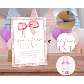 Pacifier Hunt Baby Shower Game, Pink Bow Baby Shower Decorations, 50 Pink Pacifiers, Gender Reveal Games, Baby Shower Decorations, Baby Shower Ideas, Gender Reveal Party Favors