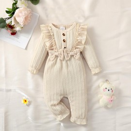 puseky Newborn Infant Baby Girls Clothes Ruffled Romper Jumpsuit Playsuit Cute Baby Girls Clothes for 6-9 Months Beige