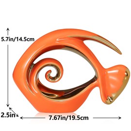 Orange Gold Ceramic Fish Figurines Coastal Decor Modern Ocean Centerpieces for Living Room Dining Room Bathroom Office Coffee Table Beach House Nautical Sea Entrance Shelf