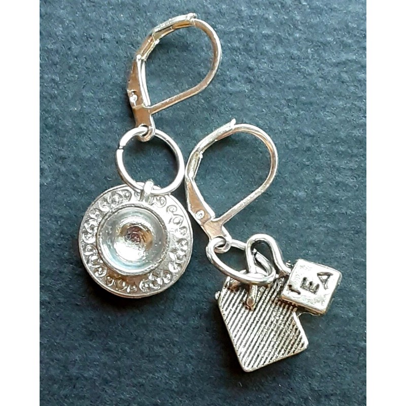 TEA CUP and tea bag CHARMS earring SP LEVERBACK Artisan