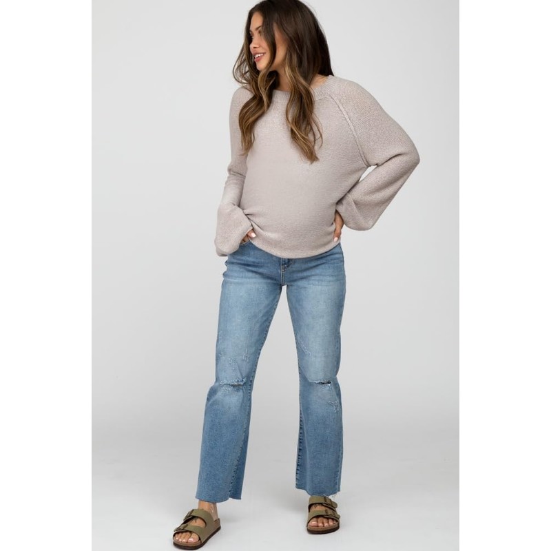 PinkBlush Blue Straight Leg Frayed Hem Maternity Jeans