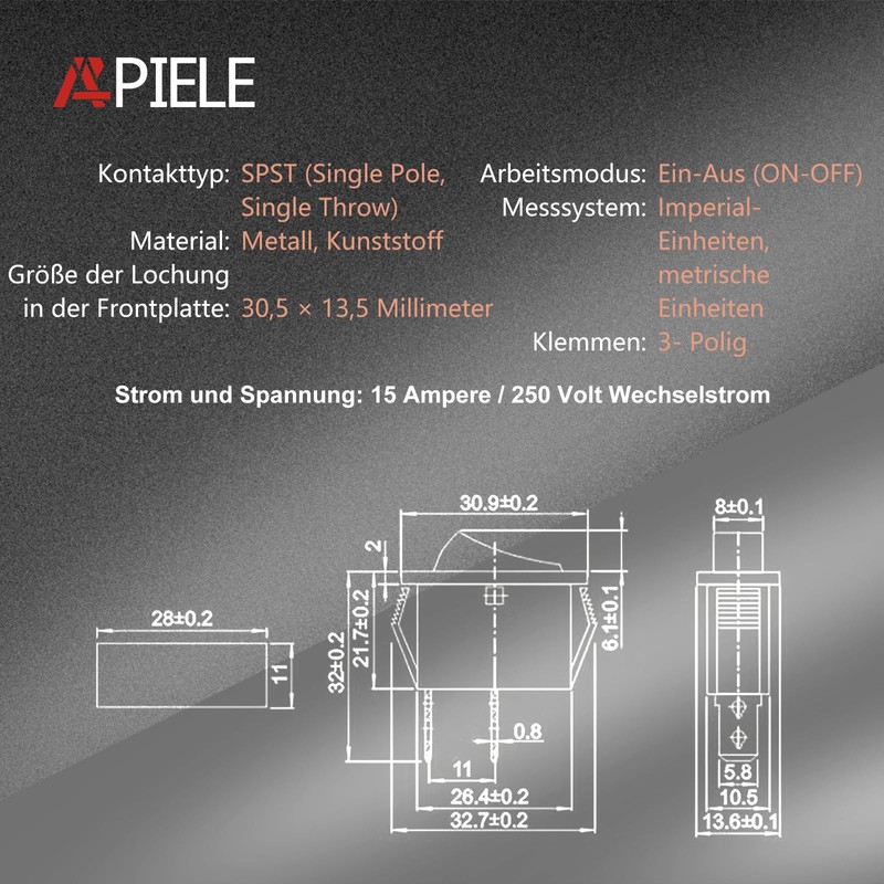 APIELE KCD3-101N Illuminated Rocker Switch with 250 V Durable Rocker
