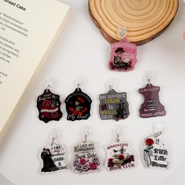 TAKEALOOKO Dark Romance Dust Plug Charm - 9 Pack Ghots Rose Acrylic Layer Printed Pendant for Kindle & Phone, Stylish Dustplug Charms for E-Reader Book Lover, TypeC/USBC Charging Port