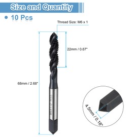 sourcing map 10pcs Spiral Flute Thread Taps M6 x 1 H2 Metric Machine Threading Tap Bit, Nitrided Coated Screw Tapping Repair Tool, M2 High-Speed Steel (HSS6542)