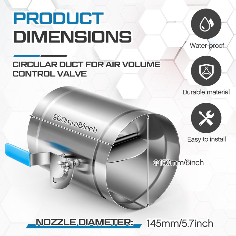 Threlaco 2 Pcs 6" HVAC Duct Manual Volume Backdraft Damper