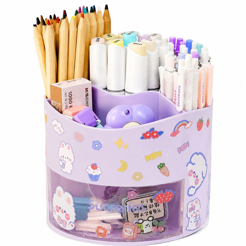 Cute Rotating Pen Holder Organizer for Desk Storage – Kawaii
