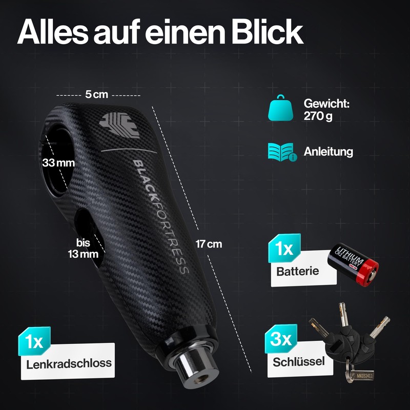 BLACKFORTRESS Serratura e serratura per scooter e bicicletta con funzione