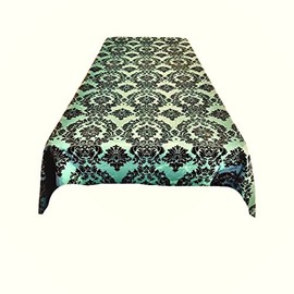 New Creations Fabric & Foam Inc, Decorative Damask Polyester Taffeta Tablecloth (Black on Aqua, 56" x 102" Rectangular Tablecloth)