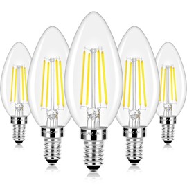 LED Candle Bulbs 40W Equivalent, E12 Candelabra Light Bulbs 4W 470Lm Clear Edison LED Bulbs, Daylight White 5000K Classic Bright Filament Bulbs, Non-Dimmable Decorative Bulbs for Lamps, Pack of 5
