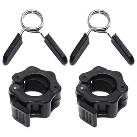 COACOM 2 Pieces 1" Barbell Clips, Weightlifting Bar Clamp with 2 Pieces 1" Spring Clips, Dumbbell Barbell Fastening Buckle, Dumbbells for Weightlifting and Fitness (Black)