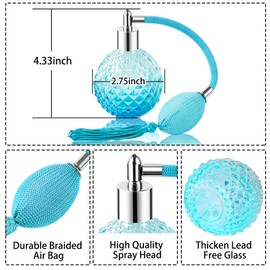Lamoutor Vintage Perfume Spray Bottle 100ml Vintage Refillable Perfume Bottle with Long Tassel Blue