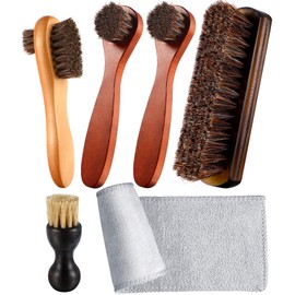 Youngjoy 6 Pieces Horsehair Shine Shoes Brush Kit Polish Dauber Applicators (B)