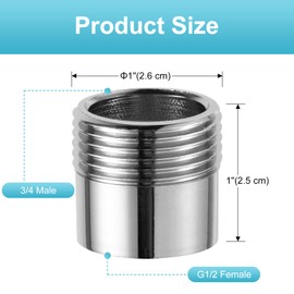 OFFO Shower Hose Connection Adaptor,G1/2 Female to G3/4 Male Thread for Garden and Washing Machine Hose,Chrome