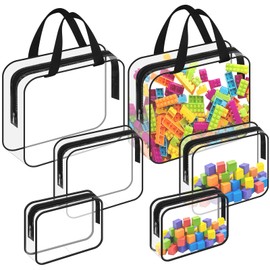 6 Packs Clear PVC Toy Storage Bags for Kids Travel Toiletry Bags Cosmetic Bag Waterproof Toy Organizing Bags with Zippered for Building Blocks Puzzle Stationery