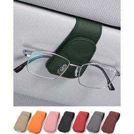 JEJA Glasses Holder for Car Sun Visor, Leather Sunglasses Holder for Car Visor Accessories, Ticket Card Clip, Green