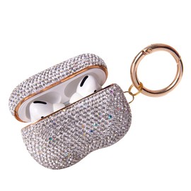 Sparkly Diamond Case for AirPods Pro 1&2 Generation with Keychain, Shockproof Protective Premium Bling Rhinestone Cover Skin Compatible with AirPods Pro Charging Case (PRO White AB+Gold Plated)