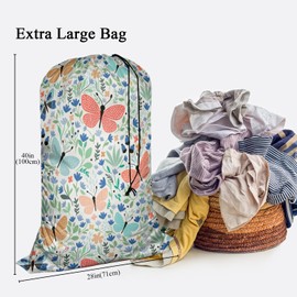 Swono Butterflies Laundry Bag Dirty Clothes Organizer Flower Pattern Botanical Plants Blossom Extra Large Heavy Duty for Camp College Dorm Room Essentials for Men Women
