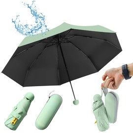 UHETLET Compact Umbrella, Storm Resistant with 8 Ribs, Pocket Umbrella, Mini Umbrella, Folding UV Umbrella, Mini Umbrella, Lightweight Mini Umbrella, Women, Perfect for Handbag, Green