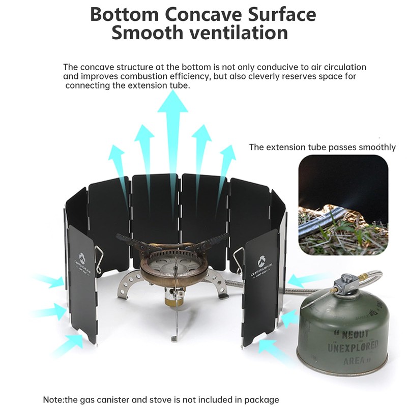 Campingmoon Camp Stove Windscreen,Foldable Aluminum Alloy 10 Plates Wind Shield