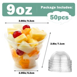Giwrmu 9 oz Clear Plastic Cups, Ice Cream Cups with Dome Lids,PET Plastic Disposable Drinking Cups, Transparent Party Cups Perfect for Picnic, BBQ,Party, Travel and Events(50 Count)