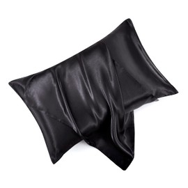 HommxJF Black Satin Pillowcases Queen Size Set of 2 for Hair and Skin,Black Silk Pillowcase Breathable Pillowcase with Envelope Closure