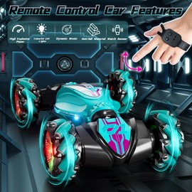 IKIDSUN Remote Controlled Car with Hand Control, RC Stunt Car, 2.4 GHz 4WD 360° Double-Sided Rotating Remote Controlled Car with Music for Boys Girls from 8 9 10 12+ Years, Gifts for Children