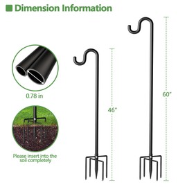 60" Shepherds Hooks for Outdoor, Extra Thick Bird Feeder Pole with 5 Prong Base, Adjustable Shepards Hook for Garden, Weddings, Hanging Plant