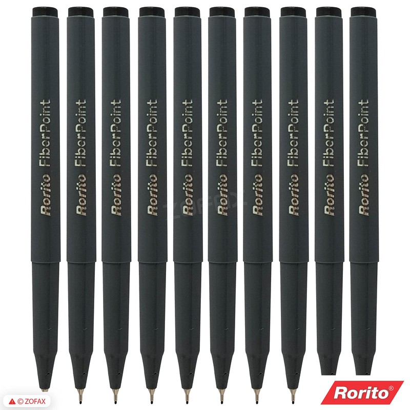rorito 10 x 0.8mm Fiber Point BLACK Pens Smooth Fine