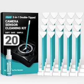 Updated Camera Sensor Cleaning kit Full Frame, Camera Lens Cleaning Solution - 20pcs 24mm Sensor Cleaning Swab, Sensor Cleaner, Compatible with Sony Nikon Canon FF CCD CMOS, Camera Accessories