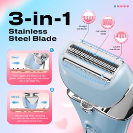 PRITECH Electric Shaver Women Rechargeable Razor Ladies Shaver,Lady Razor for Legs,Arm,Underarm,Bikini,USB Rechargeable Razor Wet&Dry Cordless for Woman