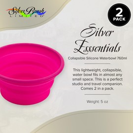 Silver Brush Limited 9052 Silver Essentials 700ml Round Collapsible Silicone Water Bowl, Leak-Proof Paint Brush Water Cup for Water Media Painting, for Studio, Travel, and Plein Air, 2 Pack