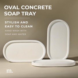 MaisoNovo Stone Soap Tray - Oval Dish for Bathroom Countertop - Soap Dispenser Tray - Bathroom Tray Countertop - Bathroom Concrete Tray - Vanity Trays - White Concrete Bathroom Tray