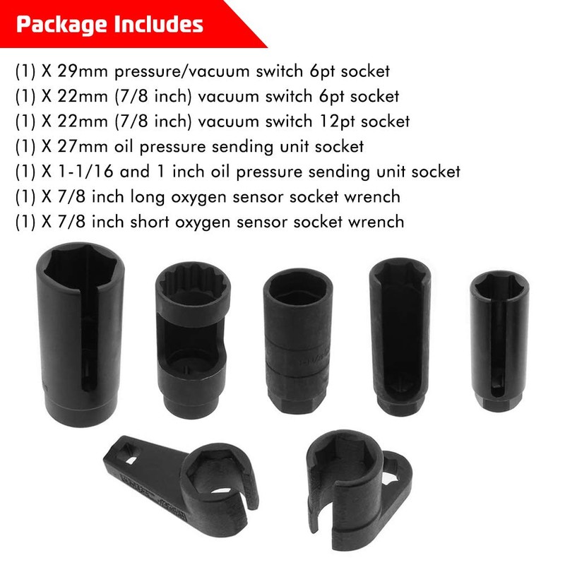 7PCS Oxygen Sensor Socket 22mm (7/8 in), 27mm, 29mm fits
