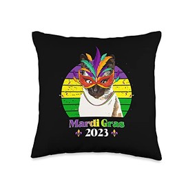 Funny Party Cat Mask Beads Mardi Gras 2023 Throw Pillow