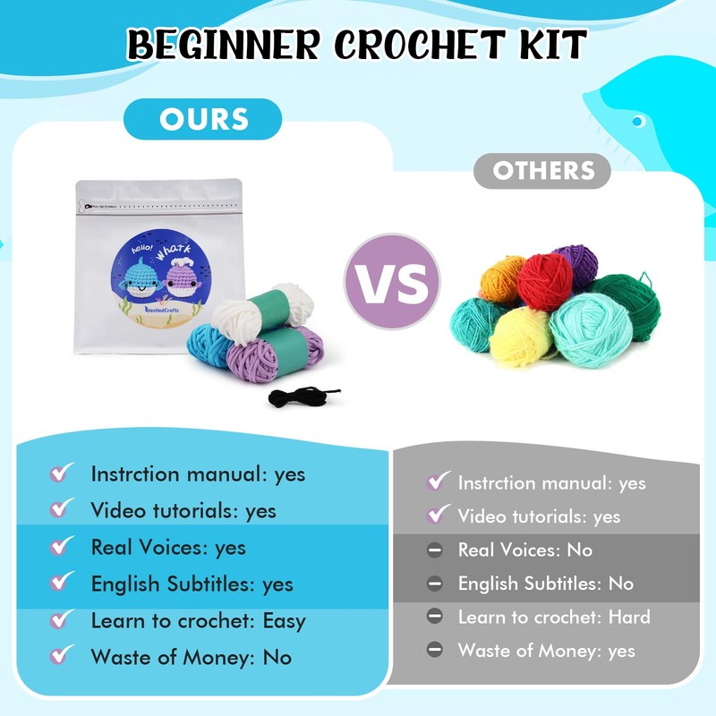Crochet Kit for Beginners, Whale and Shark Crochet Kit, Crochet