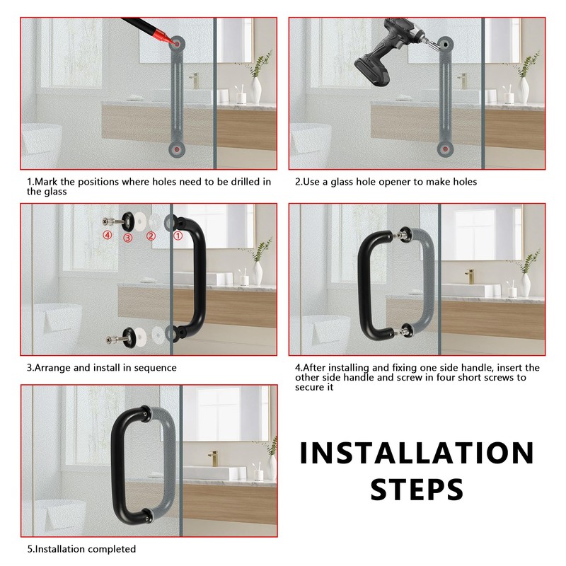 Rackickyer Back to Back Frameless Glass Shower Door Pulls, Fits