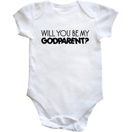 Hippowarehouse Will You Be My Godparent Baby Vest Bodysuit (Short Sleeve) Boys Girls White