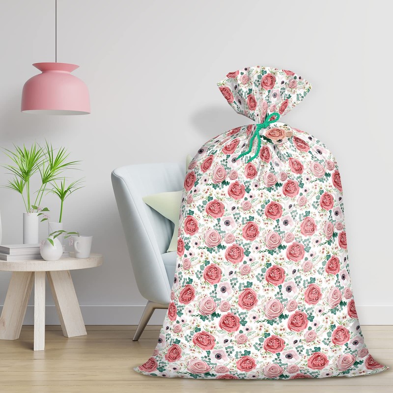 WRAPAHOLIC 56" Large Plastic Gift Bag - Pink Floral Design