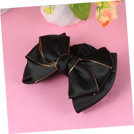 Outanaya 4 Piezas redecilla para el trabajo moño redecillas para el cabello Venda gran lazo de organza mujer neto moños Rendimiento red para el cabello con lazo red de redecilla Black